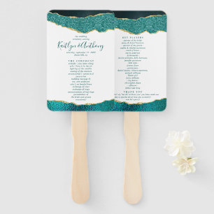 Éventail Élégant Turquoise & Gold Agate Wedding Programme