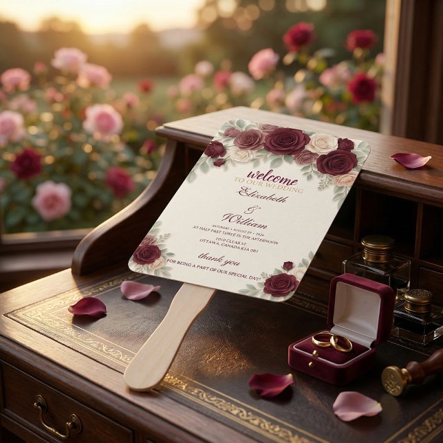Éventail Elegant Wedding Timeline Program Hand Fan (Créateur téléchargé)