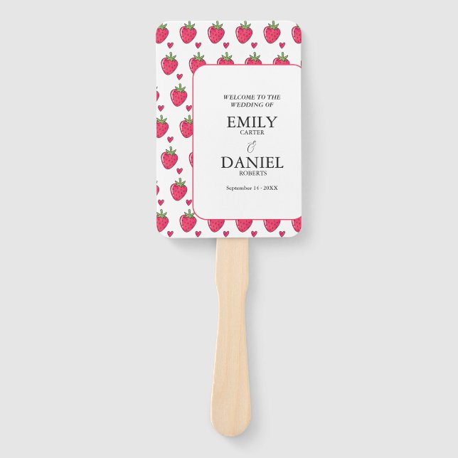 Éventail Elegant White & Pink Strawberry Wedding (Devant)