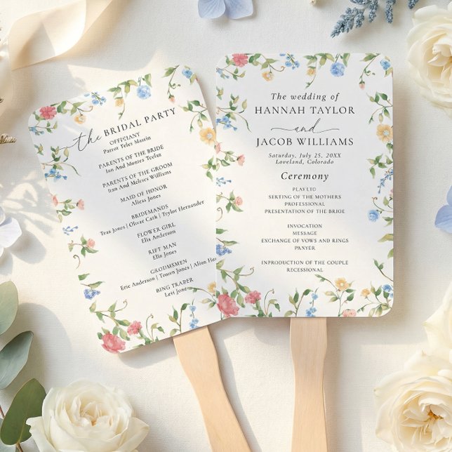 Éventail Elegant Wildflower Meadow Wedding Program (Créateur téléchargé)