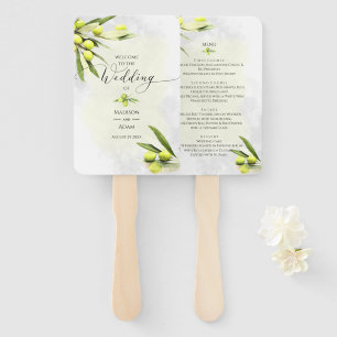 Éventail Elégante aquarelle Branches d'olive Menu Mariage