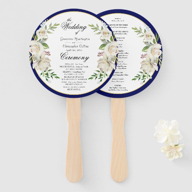 Éventail Élégante cérémonie de Mariage de Boho Blue Floral (Devant et derrière)