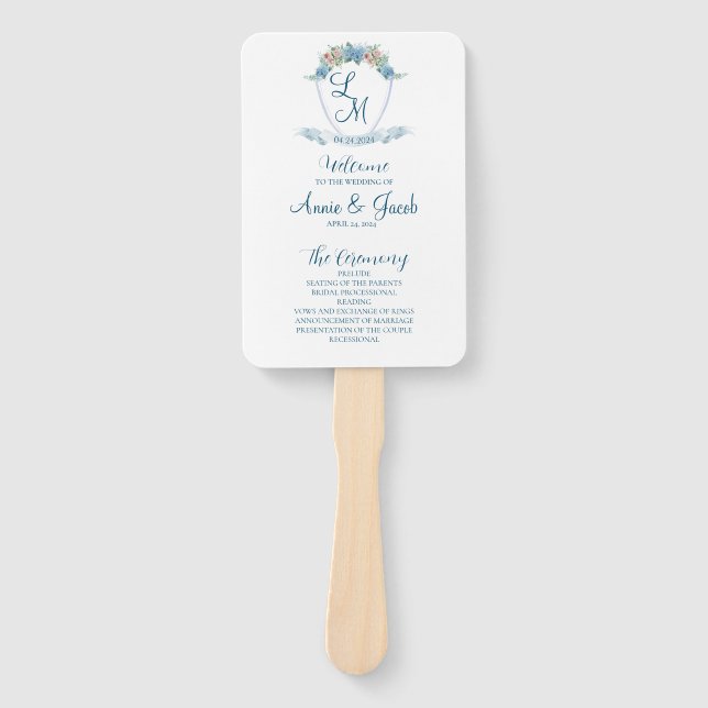 Éventail Elégante Crête Mariage Personnalisée Blue Hydrange (Devant)
