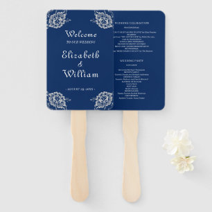 Éventail Elégante dentelle florale sur Mariage bleu marine