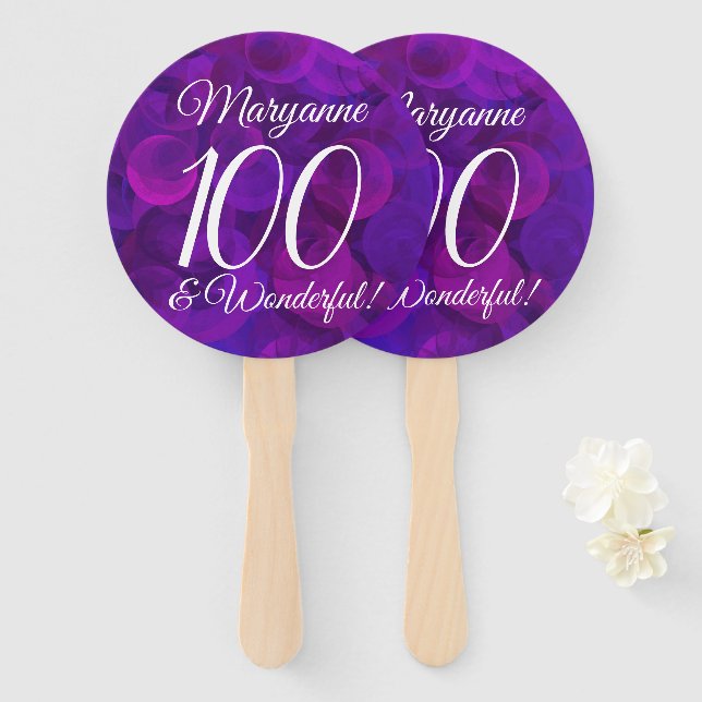 Éventail Elégante Purple 100 et merveilleuse fête d'anniver (Devant et derrière)