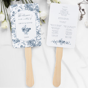 Éventail Élégante toile Florale Bleue Française Gravée