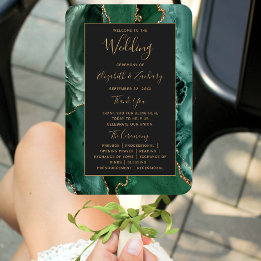 Éventail Emerald Green Gold Agate Dark Wedding Programme