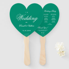 Éventail Emerald Green Heart Elegant Script Wedding Program