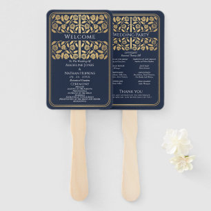 Éventail Épée Médiévale Bleue Or Programme de Mariage Royal