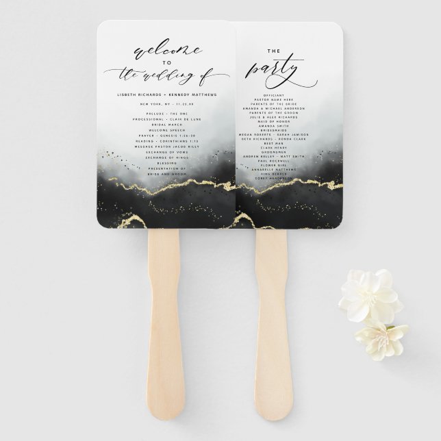 Éventail Ethereal Mist Ombre Black Mariage programme de cér (Devant et derrière)