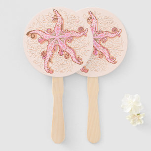 Éventail Étoiles de mer et motif pastel rose corail