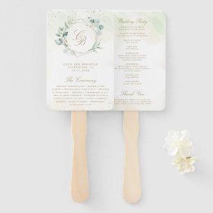 Éventail Eucalyptus Green Gold Programme de mariage géométr