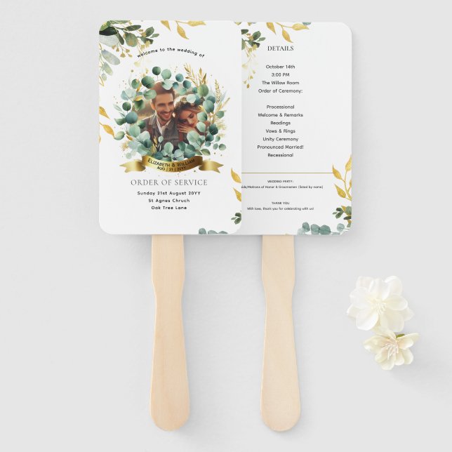 Éventail Eucalyptus Programme de mariage PHOTO PAPIER vert (Devant et derrière)