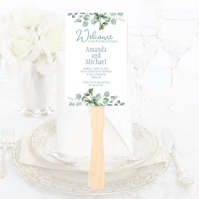 Éventail Eucalyptus Watercolor Sage Emeraude Green Programm (Créateur téléchargé)