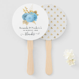 Éventail Eventail de mariage floral bleu aqua et or