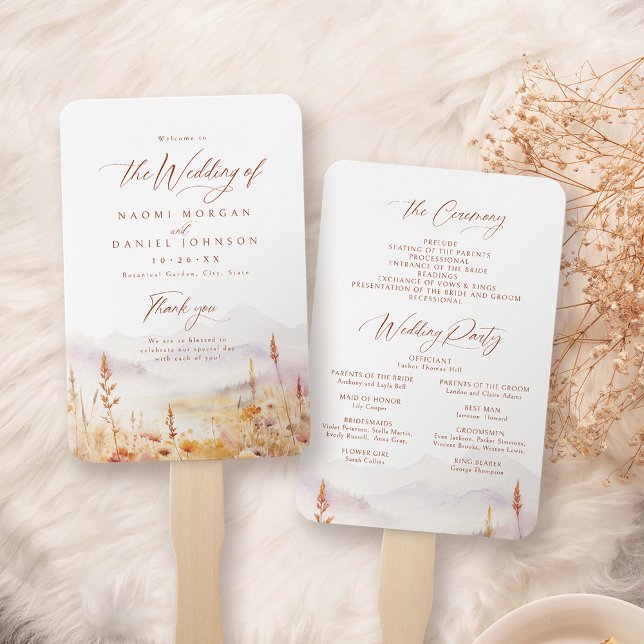 Éventail Fall Wildflower Mountain Rustic Wedding Programs (Fall Wildflower Mountain Rustic Wedding Programs Hand Fan)