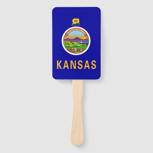 Éventail Fan à main avec drapeau de l'État du Kansas, États (Devant)
