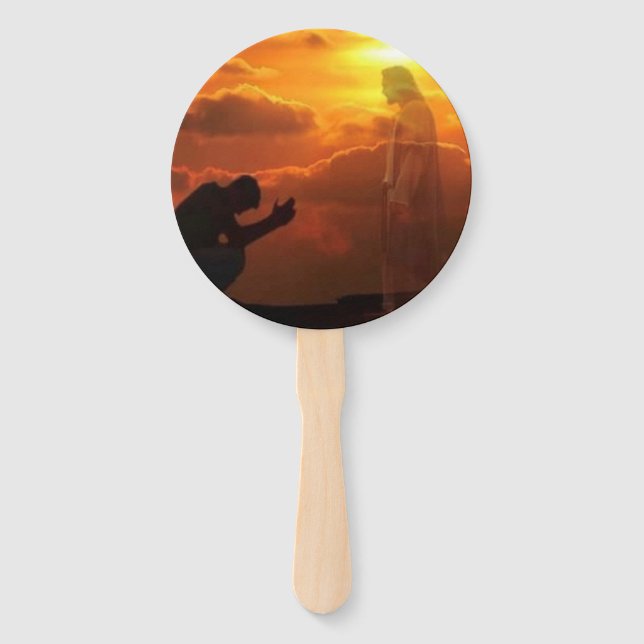 Éventail Fan de la main de Jésus religieux (Dos)