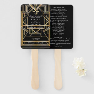 Éventail fan du programme de mariage Gold Art Deco