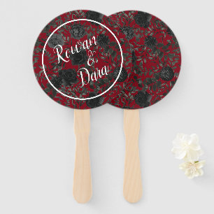 Éventail Fans de Mariage gothique Rose rouge noir élégant