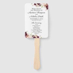 Éventail Fans du programme de mariage Marsala et rose Fleur