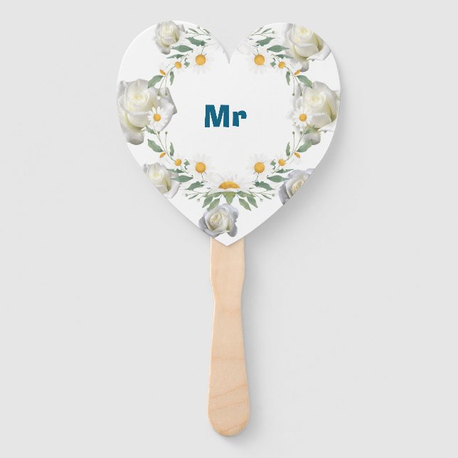 Éventail Fans Mariages en forme de coeur - M & Mme Floral D (Devant)