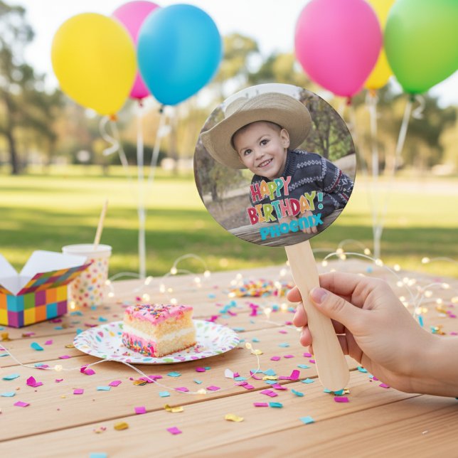 Éventail Fans photo personnalisés Anniversaire (Personalized Photo Happy Birthday Hand Fan)