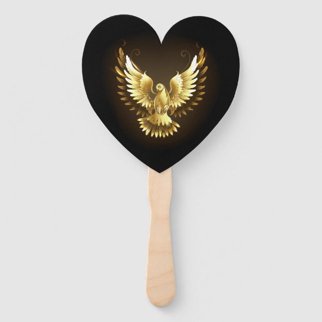 Éventail Faux Gold Foil Peace Dove en noir (Devant)
