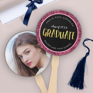 Éventail Faux Pailleté Rose Photo Diplômé Remise des diplôm