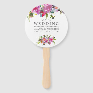 Éventail Faveur de mariage à l'aquarelle de pivoines roses