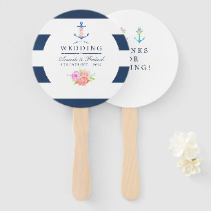 Éventail Faveur de mariage floral aquarelle nautique