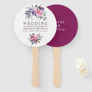 Éventail Faveur de mariage florale aquarelle prune et rose