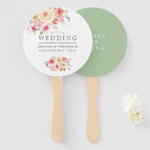 Éventail Faveur de mariage florale Rose et Vert Sauge