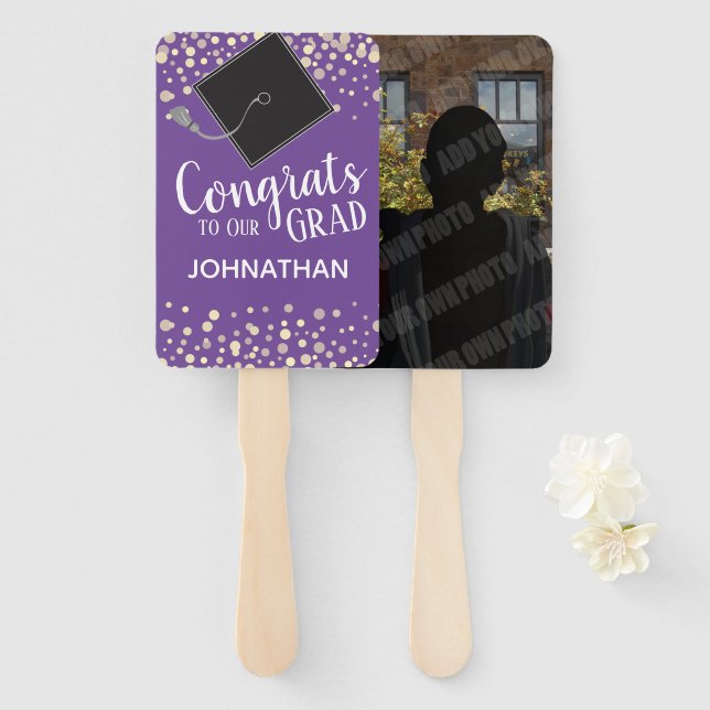 Éventail Félicitations à notre grand fan de photos Confetti (Devant et derrière)