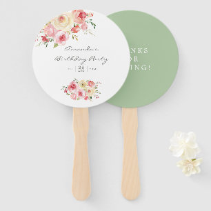 Éventail Fête d'anniversaire florale rose et vert sauge