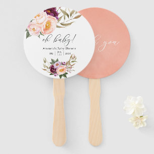 Éventail Fête de bébé florale pêche et Bourgogne