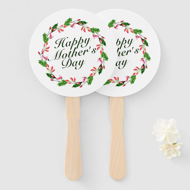 Éventail Fête des mères élégante couronne de fleurs | Venti (Devant et derrière)