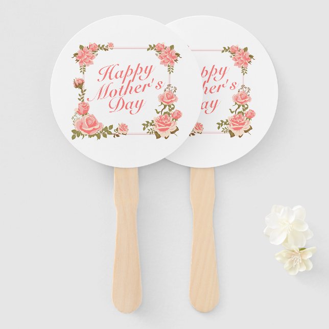 Éventail Fête des Mères Fête Florale Ventilateur à main sim (Devant et derrière)