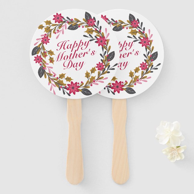 Éventail Fête des mères joyeuses et élégantes Fan de couron (Devant et derrière)