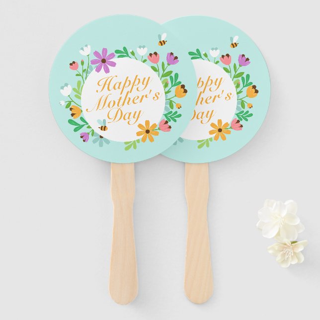 Éventail Fête des mères joyeuses et élégantes Fan de couron (Devant et derrière)