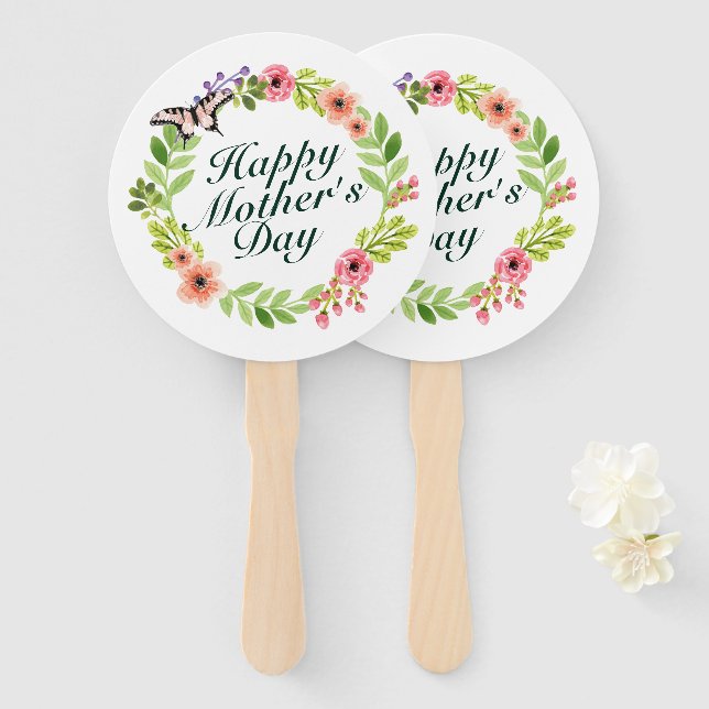 Éventail Fête des mères joyeuses et élégantes Fan de couron (Devant et derrière)