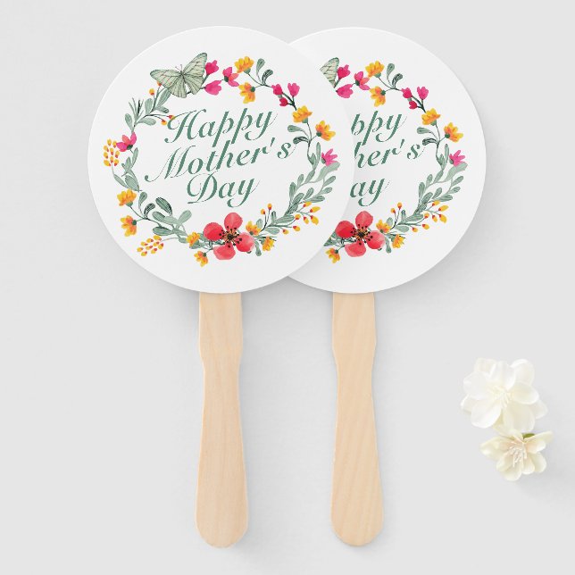 Éventail Fête des mères joyeuses et élégantes Fan de couron (Devant et derrière)