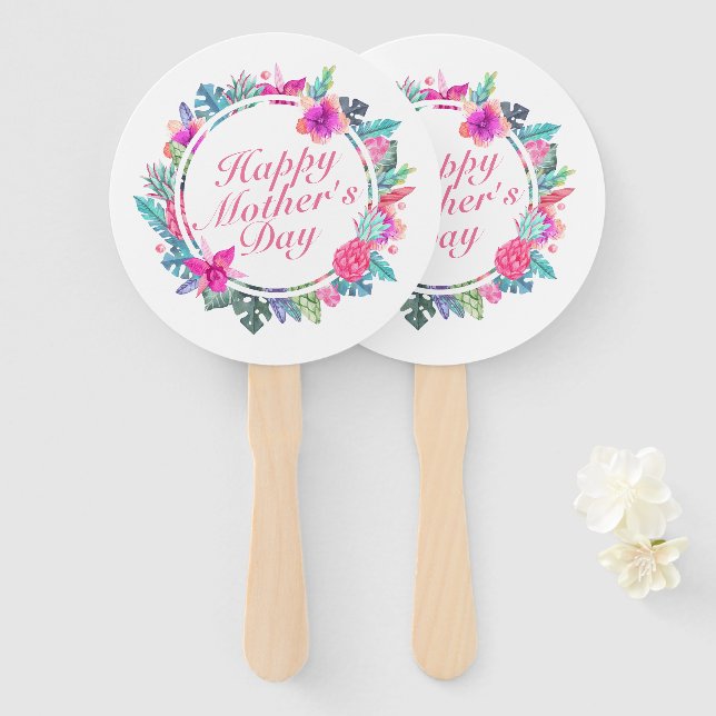 Éventail Fête des mères joyeuses et tropicales Ventilateur  (Devant et derrière)