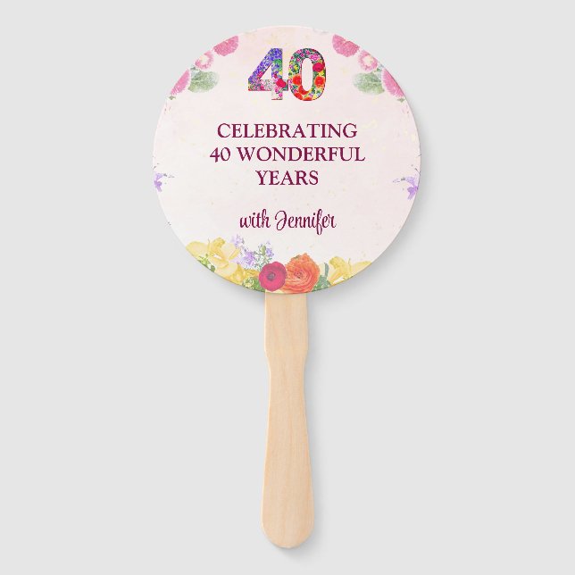 Éventail Fête Florale 40e Anniversaire - Elégant Pastel 40 (Devant)