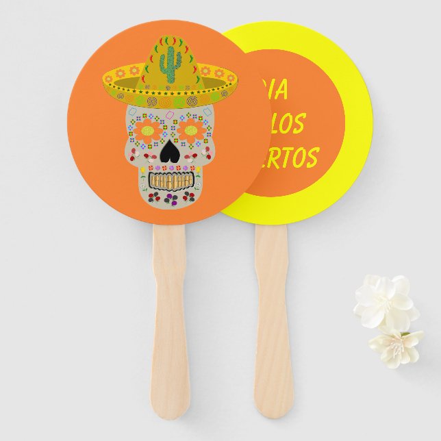 Éventail Fête mexicaine du crâne mort sur mesure (Devant et derrière)