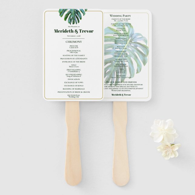 Éventail Feuille Tropical Gold Modern Beach Wedding (Devant et derrière)