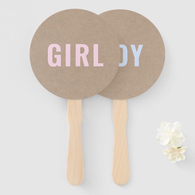 Éventail Fille ou garçon ? | Jeu de Baby shower Rustique Kr (Devant et derrière)