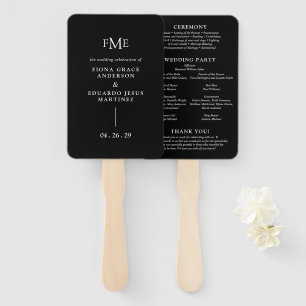 Éventail Fiona Black Bold Monogram Mariage Moderne