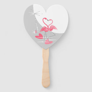 Éventail Flamant rose Love Grande Lune Texte main ventilate