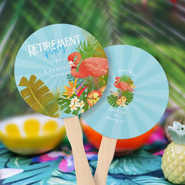 Éventail Flamingo Retirement Blue  (Flamingo Retirement Blue Hand Fan)